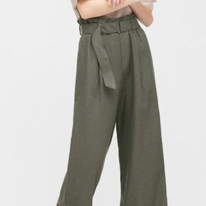 UNIQLO WOMEN BELTED LINEN RAYON WIDE PANTS